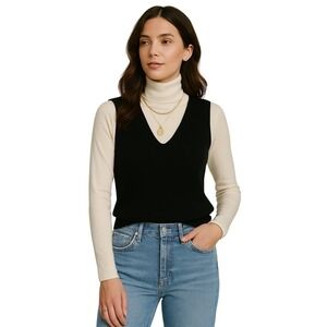 NWT Another Love Noa Black Ribbed Double V Neck Mid Weight‎ Tank Top Knit Large